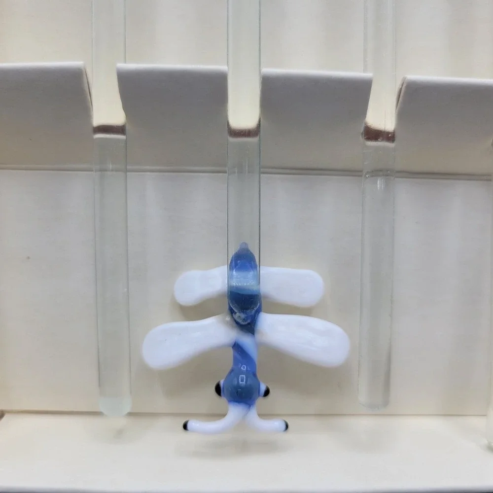 Set Of 4 Glass Stir Sticks Butterfly Dragonfly Retro Bar Swizzle Art Glass
